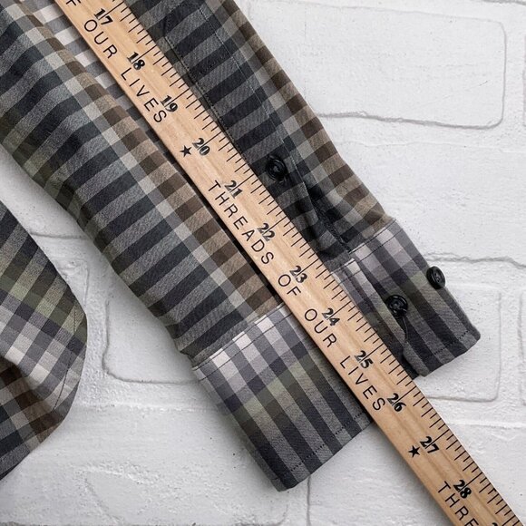 Tommy Bahama Shirt Mens 2XL Brown Gray Check Geometric Stripe Cotton Silk - Picture 7 of 10